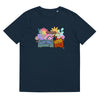 Navy Organic T shirt, cute cat design, romantic, words say JUST PURRRRRFECT. 