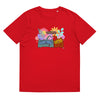 Red Organic T shirt, cute cat design, romantic, words say JUST PURRRRRFECT. 