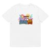 White Organic T shirt, cute cat design, romantic, words say JUST PURRRRRFECT. 